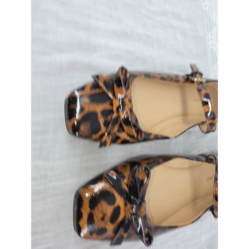 Bandolino Juletta Mary Jane Flats Leopard Patent Bow Square Toe Women's Size 7.5
